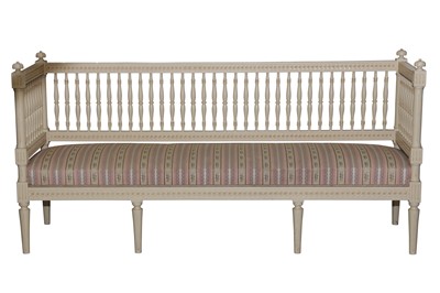 Lot 262 - A GUSTAVIAN STYLE CREAM PAINTED SOFA, LATE 20TH CENTURY