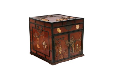 Lot 390 - A CHINESE SOAPSTONE-INSET WOOD TABLE CABINET, GUANPIXIANG.