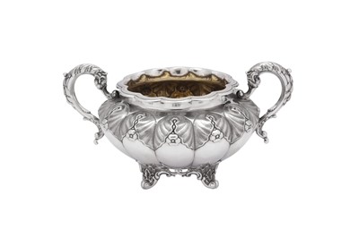 Lot 425 - A Victorian sterling silver twin handled sugar bowl, London 1847 by messrs Savory