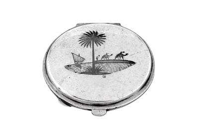 Lot 177 - A mid-20th century Iraqi silver and niello compact, Basra or Omara circa 1940 signed Saleh
