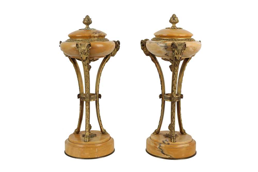 Lot 7 - A PAIR OF FRENCH SIENNA MARBLE AND BRONZE ATHENIENNES, LATE 19TH CENTURY