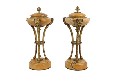 Lot 186 - A LATE 19TH CENTURY PAIR OF FRENCH SIENNA MARBLE AND BRONZE ATHENIENNES
