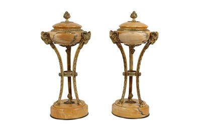 Lot 186 - A LATE 19TH CENTURY PAIR OF FRENCH SIENNA MARBLE AND BRONZE ATHENIENNES