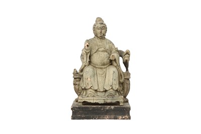 Lot 58 - A CHINESE LACQUERED WOOD FIGURE.