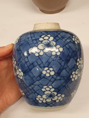 Lot 279 - A NEAR-PAIR OF CHINESE BLUE AND WHITE PRUNUS JARS.