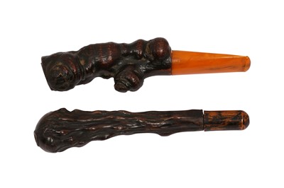 Lot 525 - TWO CARVED WOOD MOUTHPIECES FOR OTTOMAN SMOKING PIPES (CHIBOUK)