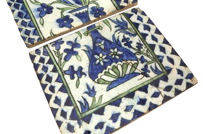 Lot 333 - A DECORATIVE WALL PANEL OF THREE DAMASCUS POTTERY TILES