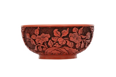 Lot 331 - A CHINESE CINNABAR LACQUER STYLE 'CAMELIA' BOWL.
