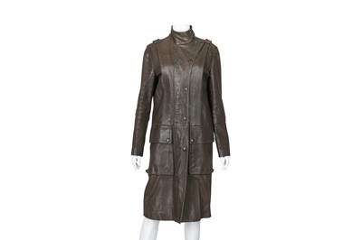 Lot 265 - Burberry Brown Leather Long Coat - UK 8