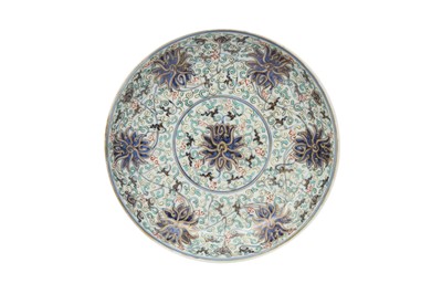 Lot 553 - A CHINESE ENAMELLED 'LOTUS' DISH.