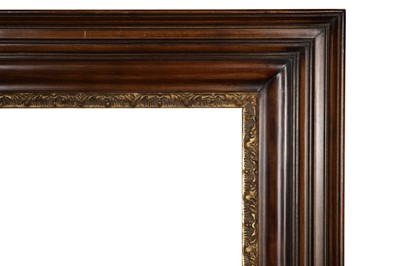 Lot 10 - A DUTCH 17TH CENTURY STYLE POLISHED PEARWOOD CABINET FRAME WITH CARVED AND GILDED SIGHT