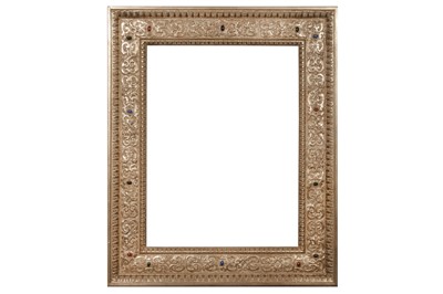 Lot 71 - A PAIR OF PORTUGUESE 19TH CENTURY STYLE CARVED CASSETTA, GILDED IN MOON GOLD FRAMES WITH FAUX STONE DECORATION