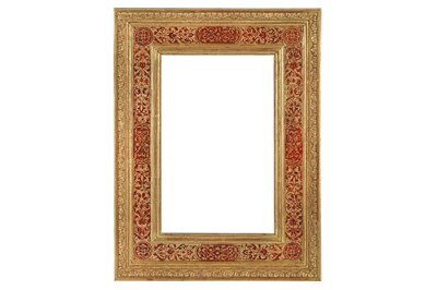 Lot 232 - AN ITALIAN 17TH CENTURY STYLE CARVED, PAINTED AND GILDED CASSETTA FRAME