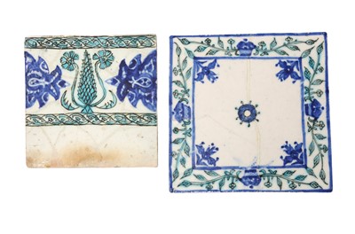 Lot 336 - TWO KUTAHYA POTTERY TILES WITH FLOWERS