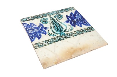 Lot 336 - TWO KUTAHYA POTTERY TILES WITH FLOWERS