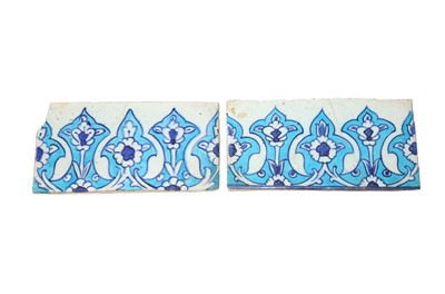 Lot 330 - TWO COBALT BLUE AND TURQUOISE POTTERY BORDER TILES