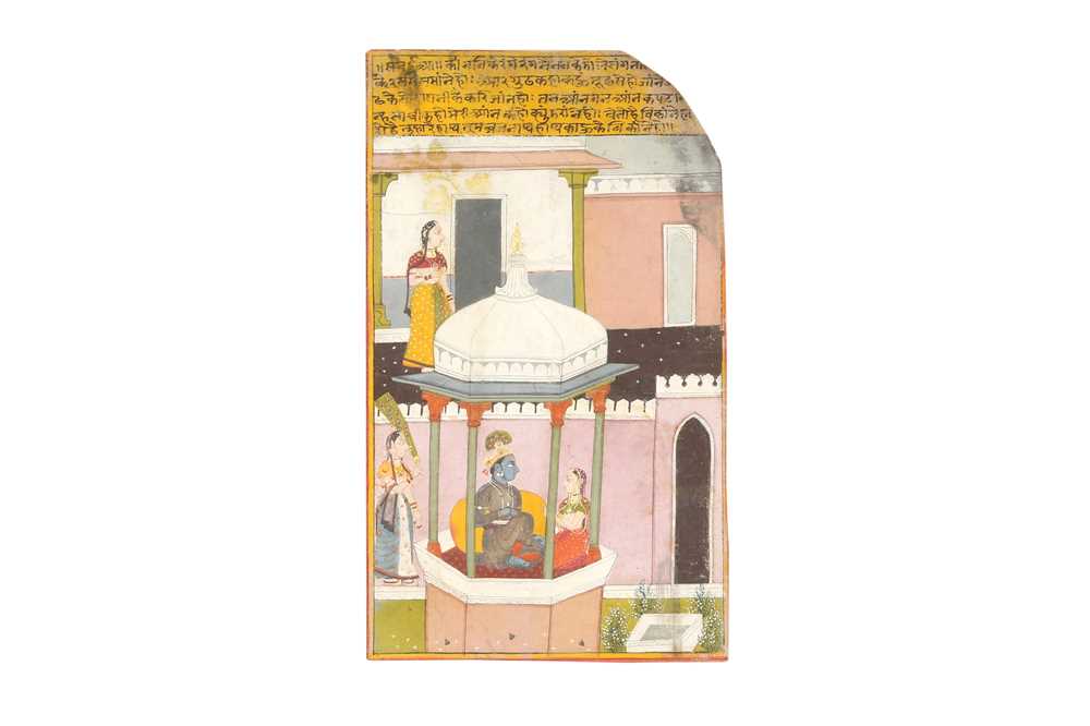 Lot 600 - KRISHNA AND HIS BELOVED IN A COURTLY PAVILLION