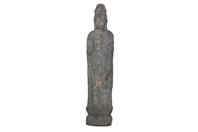 Lot 616 - A EXCEPTIONALLY LARGE STONE FIGURE OF A STANDING BODHISATTVA