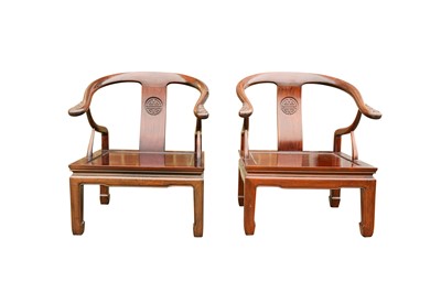 Lot 394 - A PAIR OF CHINESE HORSEBACK CHAIRS