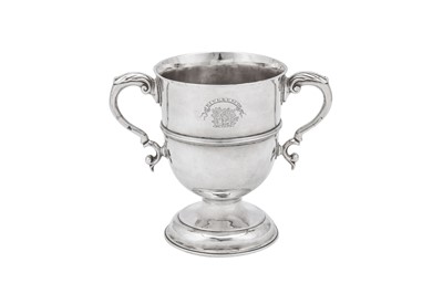 Lot 484 - A George III Scottish sterling silver twin handled cup, Edinburgh 1766 by James Welsh (active circa 1746-85)