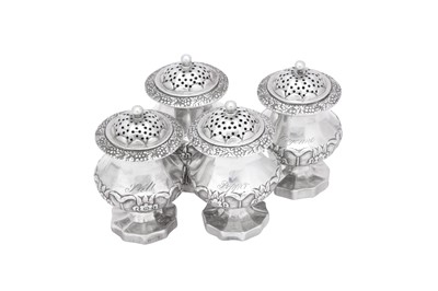 Lot 56 - A rare set of four mid-19th century Indian colonial silver cruets, Bombay circa 1850 by George Regel and Co (active 1844-52)