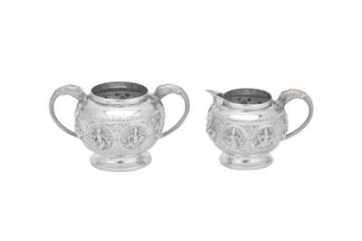 Lot 68 - An early 20th century Anglo – Indian unmarked silver three-piece tea service, Bombay circa 1920