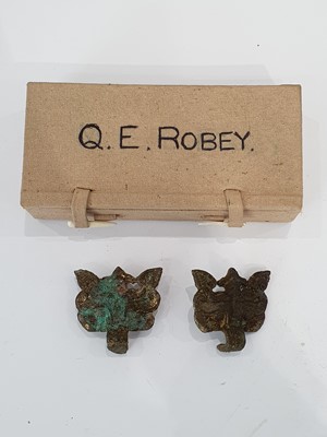 Lot 16 - A PAIR OF CHINESE GILT-BRONZE 'BEAST MASK' FITTINGS.