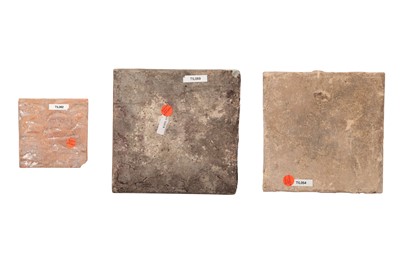 Lot 55 - THREE DECORATIVE ARCHITECTURAL POTTERY TILES WITH FLORAL MOTIFS