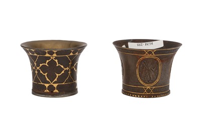Lot 83 - TWO GOLD-DAMASCENED STEEL QALYAN CUPS