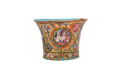 Lot 44 - TWO POLYCHROME-PAINTED ENAMELLED QALYAN CUPS WITH QAJAR MAIDENS