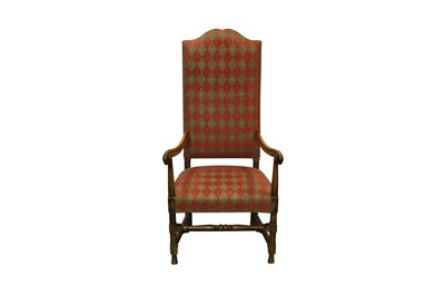 Lot 128 - A CHARLES II STYLE MAHOGANY HIGH BACK ELBOW CHAIR,19TH CENTURY