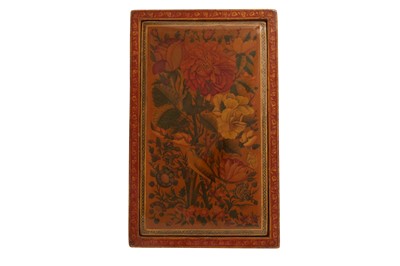 Lot 59 - A LACQUERED PAPIER-MÂCHÉ MIRROR CASE WITH A PORTRAIT OF ALI, HASAN, AND HUSSAYN