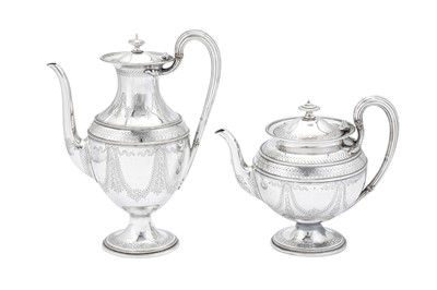 Lot 419 - A Victorian sterling silver four-piece tea and coffee service, Sheffield 1864 and London 1874 by Martin, Hall and Co