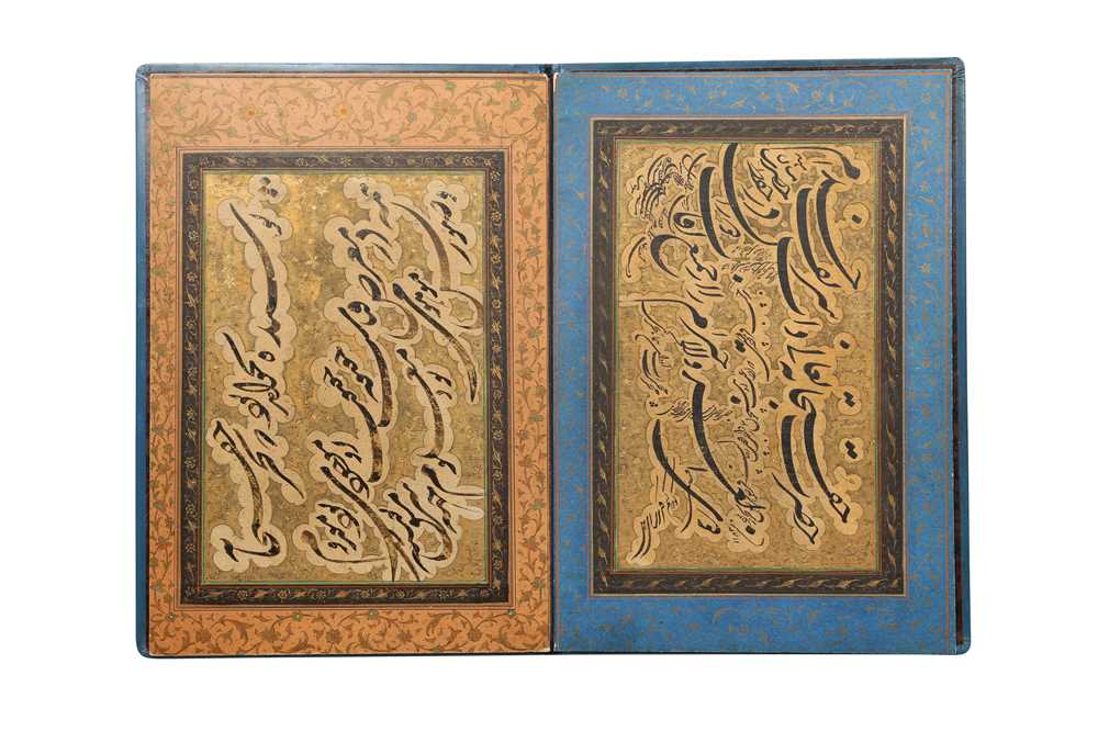 Lot 101 - TWO MURAQQA' ALBUM PAGES WITH CALLIGRAPHIC COMPOSITIONS IN MASHQ FORMAT