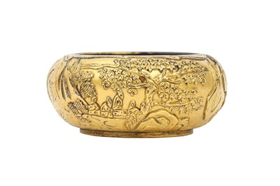 Lot 335 - A CHINESE GILT-BRONZE 'LANDSCAPE' WASHER.