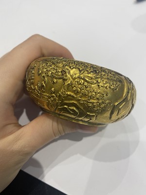 Lot 335 - A CHINESE GILT-BRONZE 'LANDSCAPE' WASHER.
