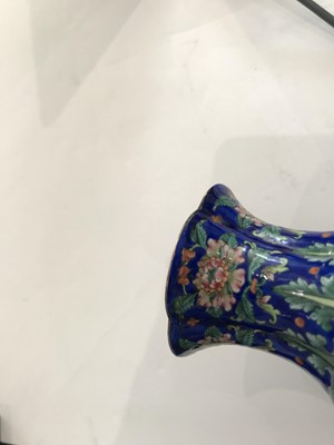 Lot 201 - A CHINESE FAMILLE ROSE CANTON ENAMEL BLUE-GROUND VASE.