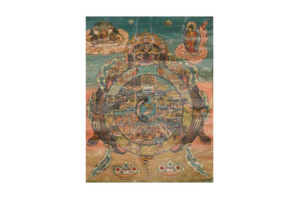 Lot 555 - A TIBETAN 'BHAVACAKRA' THANGKA.