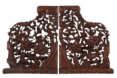 Lot 582 - A PAIR OF CHINESE HARDWOOD PANELS, 20TH CENTURY