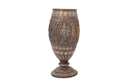 Lot 571 - A TANJORE SILVER-OVERLAID COPPER VASE