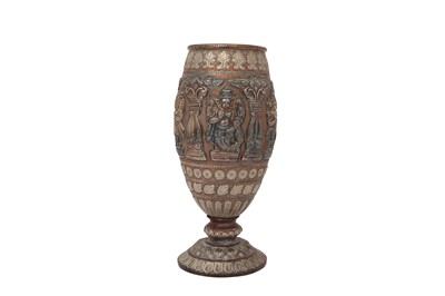 Lot 571 - A TANJORE SILVER-OVERLAID COPPER VASE
