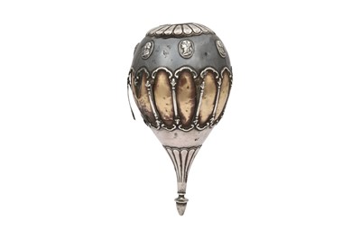 Lot 370 - A QAJAR SILVER AND COPPER QALYAN BOTTLE WITH A STYLISED VERSION OF THE BRITISH CREST