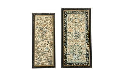 Lot 588 - A PAIR OF EMBROIDERED SLEEVE PANELS, QING DYNASTY