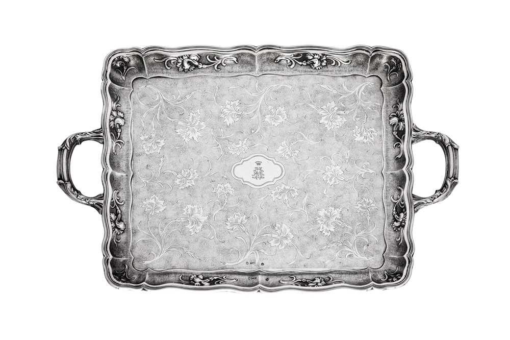 Lot 270 - A mid-19th Austrian 13 loth (812 standard) silver twin handled tray, Vienna 1856 by Franz Schiffer and Co