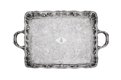 Lot 228 - A mid-19th Austrian 13th Loth (812 standard) silver twin handled tray, Vienna 1856 by Franz Schiffer and Co