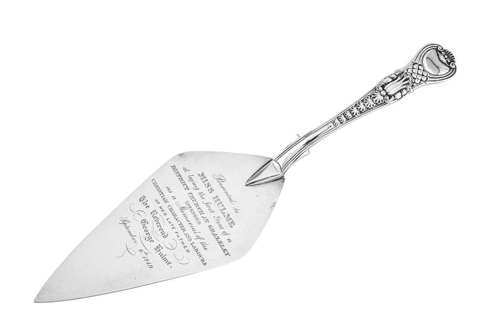 Lot 295 - A George IV sterling silver presentation trowel, London 1828 by Charles Eley