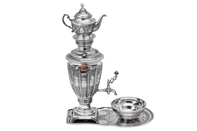 Lot 171 - A large mid-20th century Iranian (Persian) 840 standard silver samovar set, Isfahan circa 1960 mark of Bagher Parvaresh (c.1910-1978, master 1928)