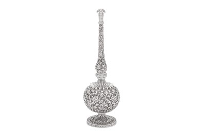 Lot 82 - A late 19th century Anglo – Indian unmarked silver rose water sprinkler (gulab pash), Cutch circa 1870