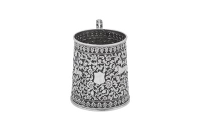 Lot 78 - A late 19th century Anglo – Indian unmarked silver mug, Cutch circa 1890