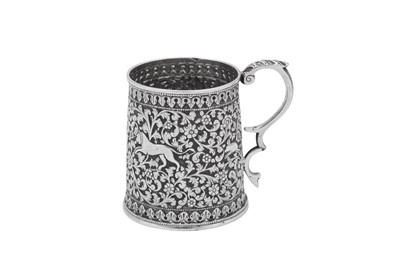 Lot 78 - A late 19th century Anglo – Indian unmarked silver mug, Cutch circa 1890